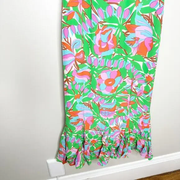 RHODE Lulani Dress White Fleur Tropicale Ruffle Hem Midi Green Floral Dress  4